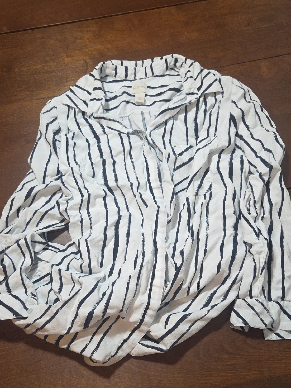Chico's Size 3 Or XL White Shirt with Black Stripes